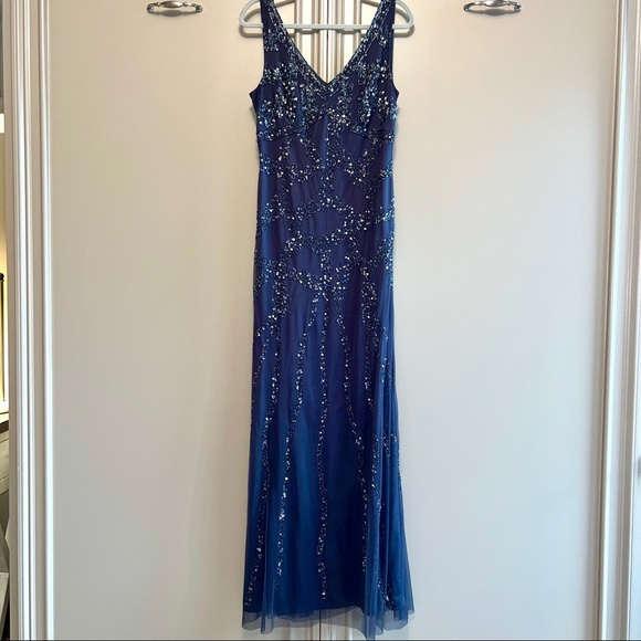 Adrianna Papell Size 10 Beaded Sleeveless Formal Gown w/ Sheer Overlay. Unique - Picture 3 of 11